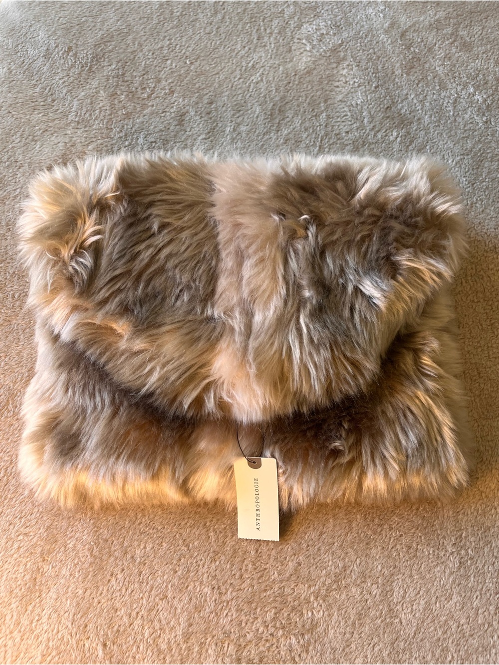 Anthropologie Faux Fur Wristlet in Tan and Cream